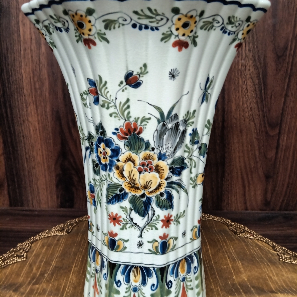 Vintage Delft Floral Porcelain Vase